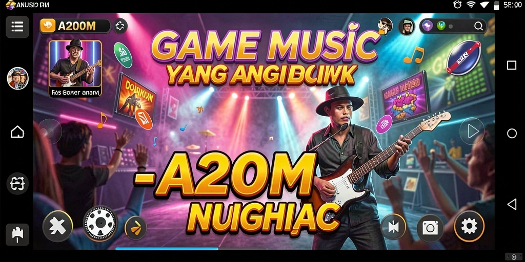 Tampilan gameplay A200M dengan suasana seru dan interaksi musik yang menarik.