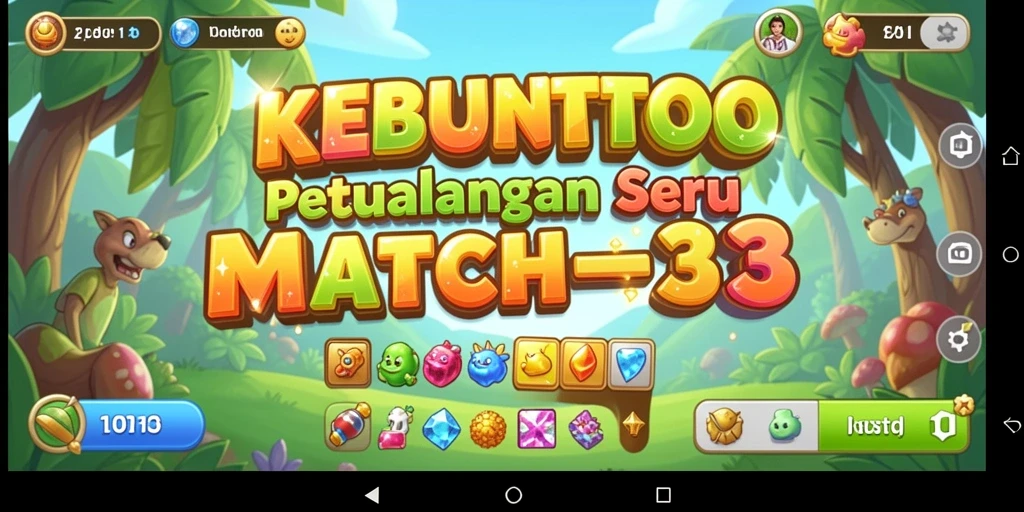 Tampilan gameplay seru dalam KEBUNTOTO dengan kombinasi permata warna-warni.