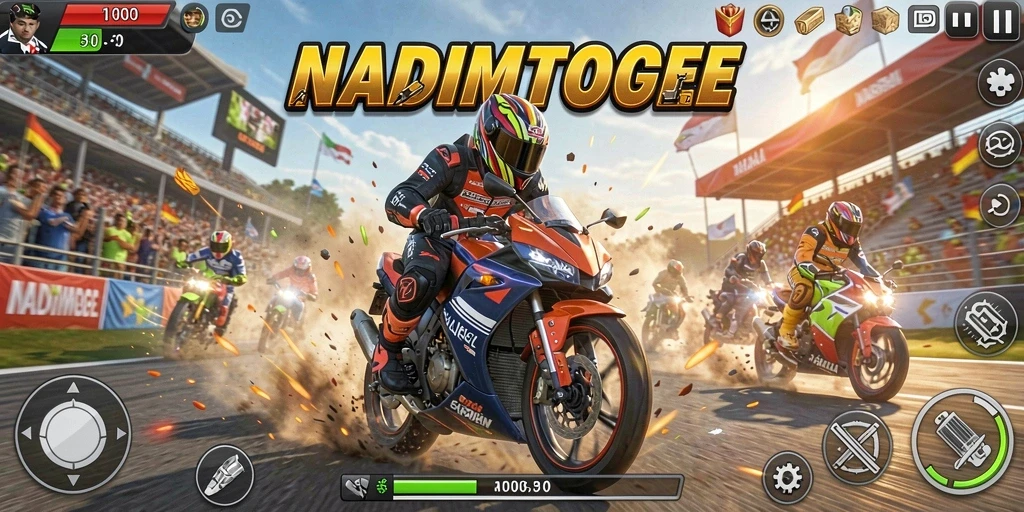Tampilan gameplay NADIMTOGEL yang mendebarkan dan penuh aksi balapan motor.