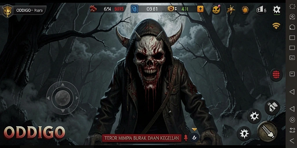 Screenshot gameplay ODDIGO dengan suasana Horror yang mencekam.