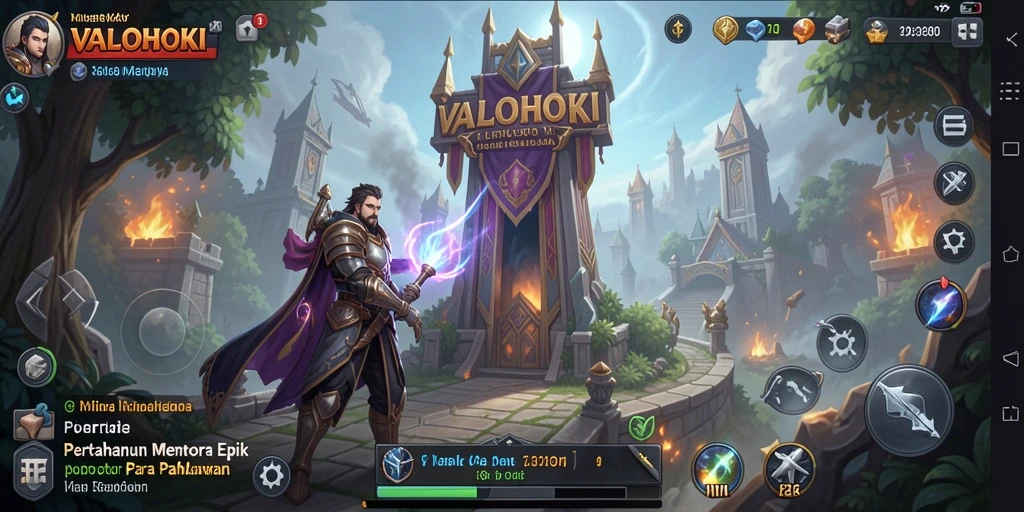 Screenshot gameplay VALOHOKI menunjukkan menara yang strategis dan musuh yang menyerang.